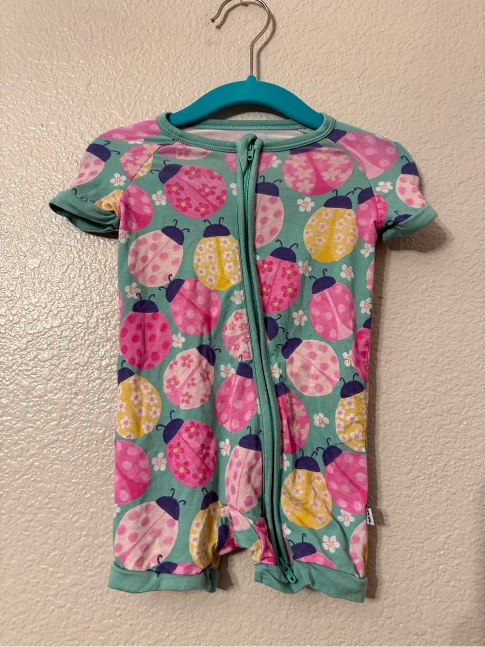 Little Sleepies Girls Turquoise Ladybug Print Short Romper